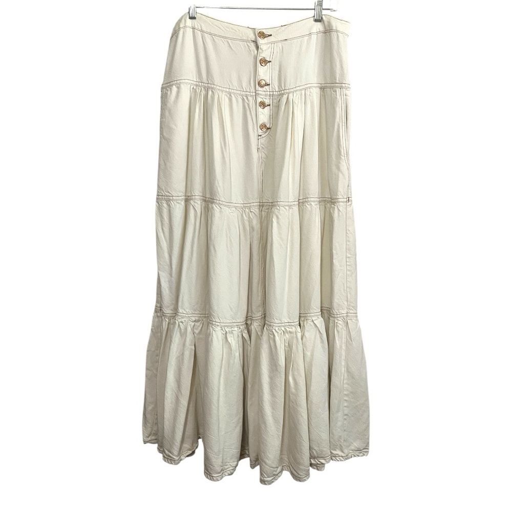 We The Free Dreamweaver Button-Front Cream Denim Maxi Skirt L - Picture 2 of 9
